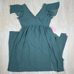 NWT Birdy Grey Chiffon Sea Glass Hannah Empire V-Neck Romantic Dress Gown XL